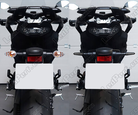 Vergelijking voor en na installatie Dynamische LED-knipperlichten + remlichten voor Aprilia Caponord 1200