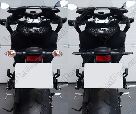 Vergelijking voor en na installatie Dynamische LED-knipperlichten + remlichten voor Kawasaki Z750 (2007 - 2012)